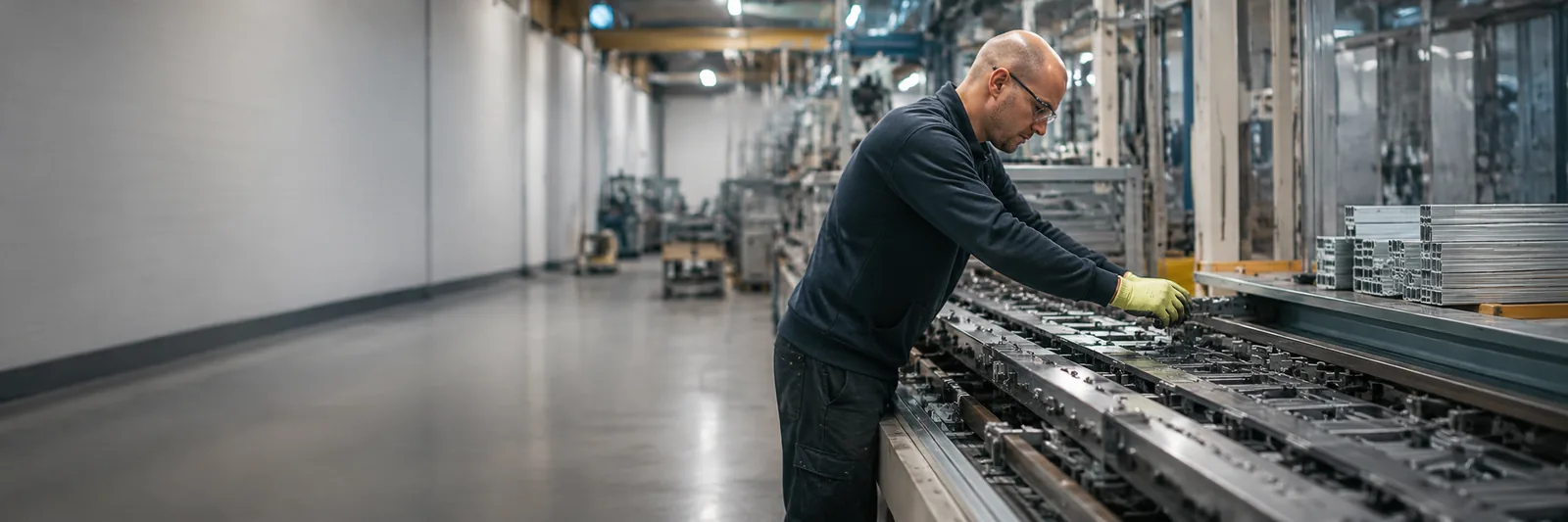 Worker on a clean manufacturing shop floor