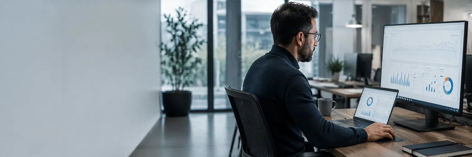 Business owner reviewing performance data