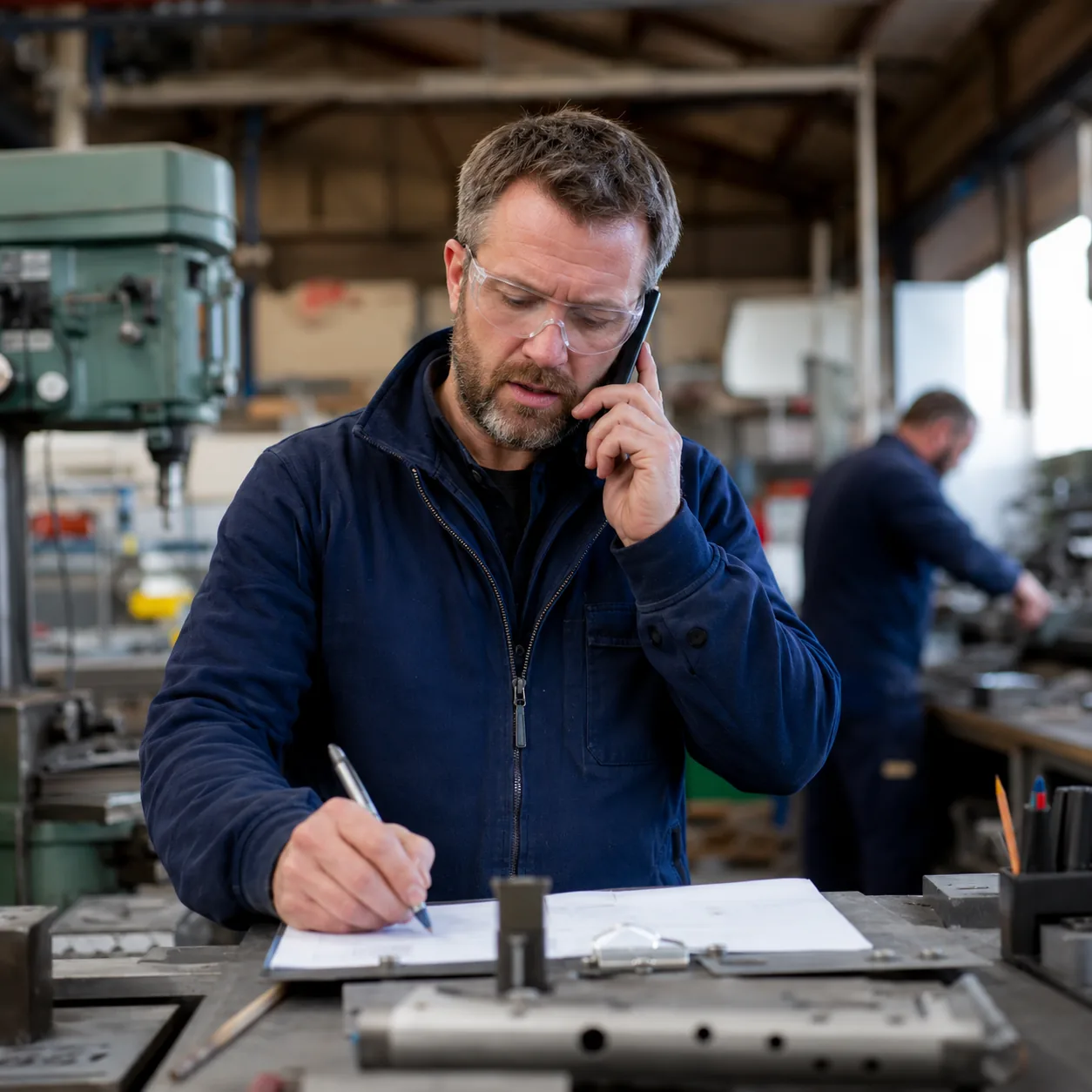 Business owner taking stock on the engineering workshop floor