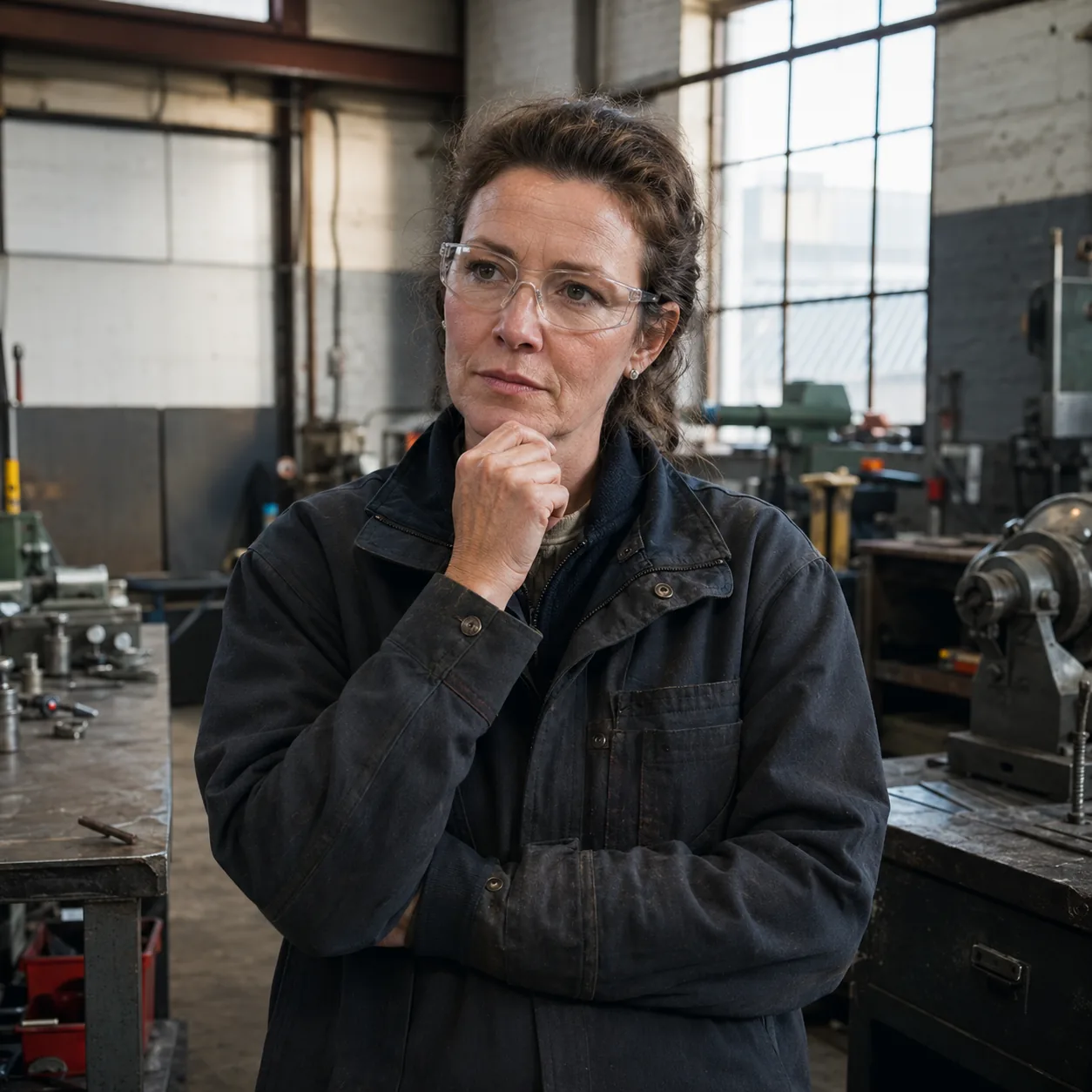 Trades business owner taking a moment on the workshop floor