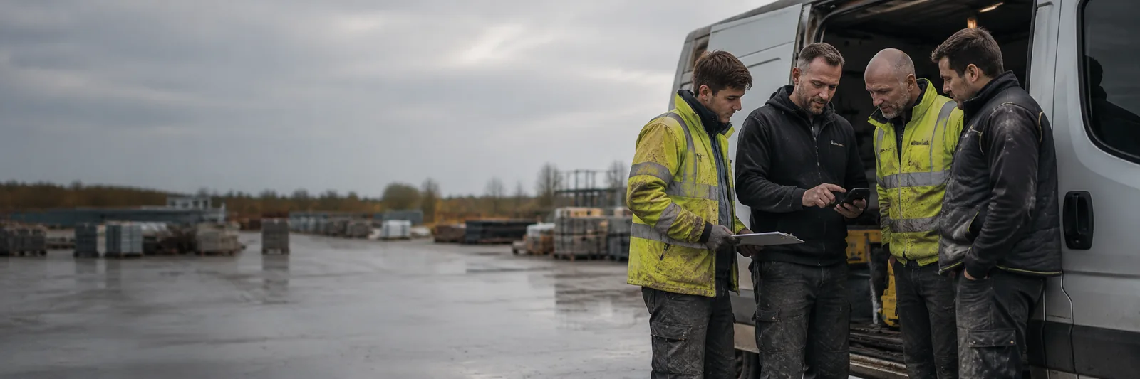 Trades team at their work van